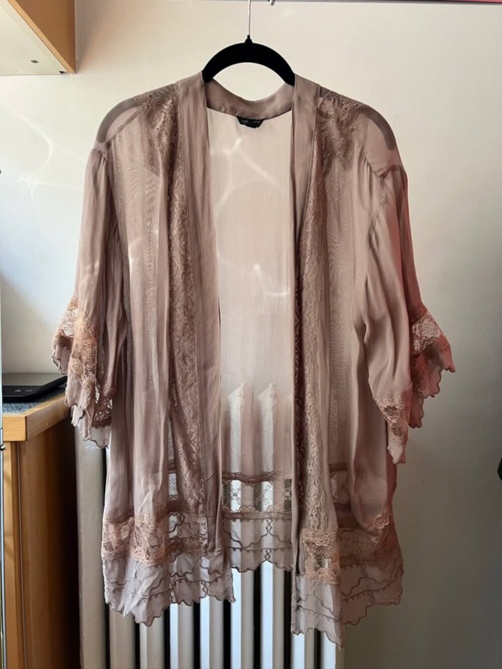 Topshop Deep Rose Delicate Sheer Lace Kimono / Robe Top
